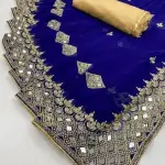 HEAVY KAJU DESIGN EMBROIDERY WORK WITH MIRROR SAREE.