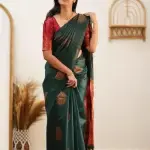  Green Red Floral Print Banarasi Cotton Silk Saree