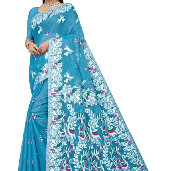  BROYAAR SHOP Jamdani Designer Cotton Blend Silk Saree