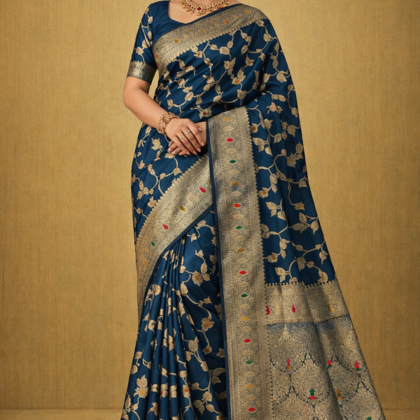 Women's Banarasi  Style Silk Saree With Unstitched Blouse Pieces
