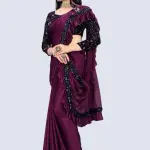 Ready To Wear Lycra Blend Purple Ruffle Saree