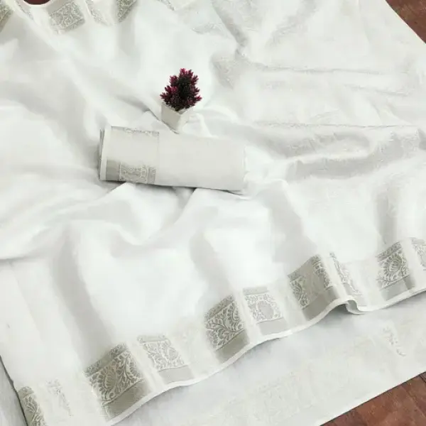 Silver Jari-White Banarasi Cotton Silk Saree
