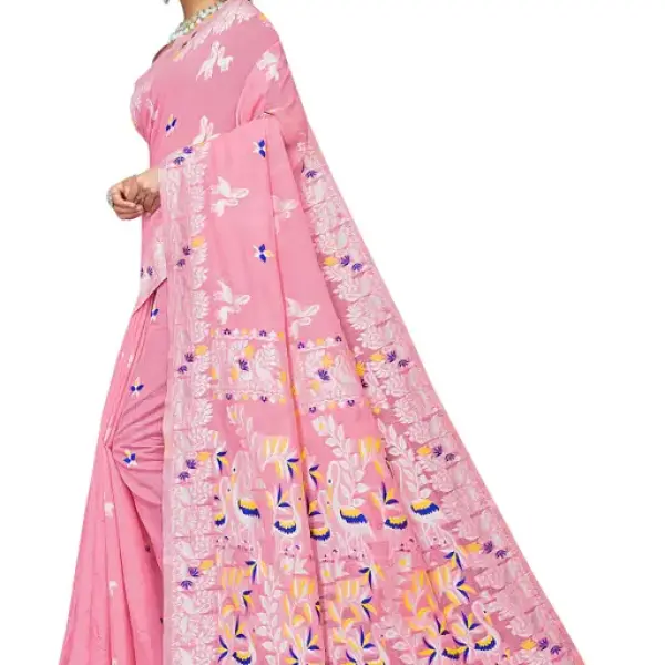  BROYAAR SHOP Jamdani Designer Cotton Blend Silk Saree