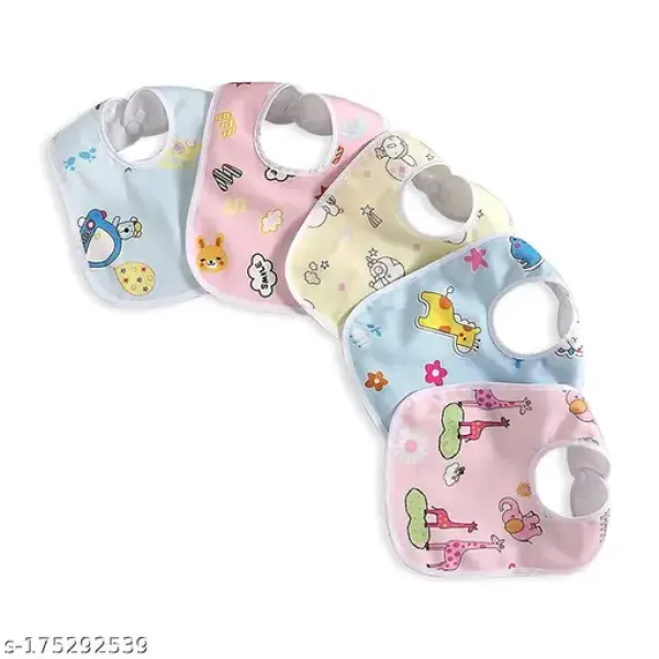 Soft Feeding Bibs/Apron Cute Multi Print|with Tich Button| Waterproof Newborn Baby Bib Set Pack of 5