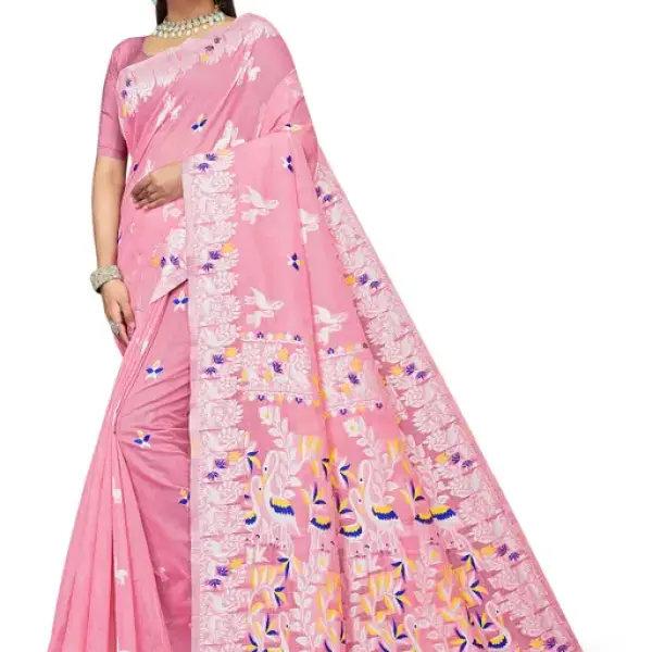  BROYAAR SHOP Jamdani Designer Cotton Blend Silk Saree