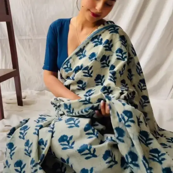  Bagru Hand Block Pure 100% Cotton Mulmul Fabric Soft Saree