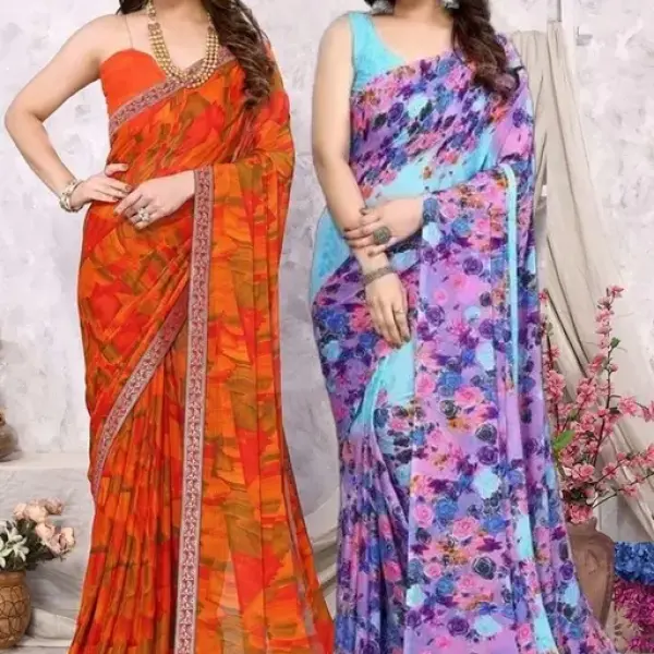  Pack of-2 New Arrival Latest Georgette Printed Saree