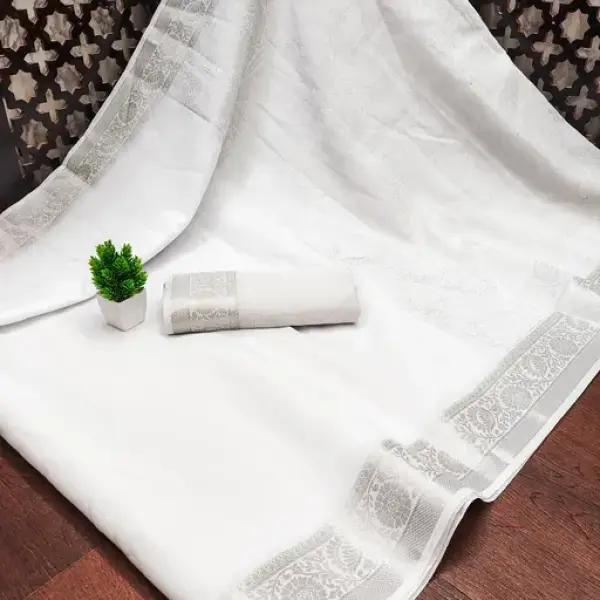 Silver Jari-White Banarasi Cotton Silk Saree