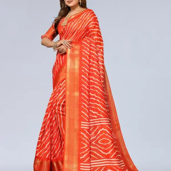  Women's Cotton Silk Lehriya Pattern Saree