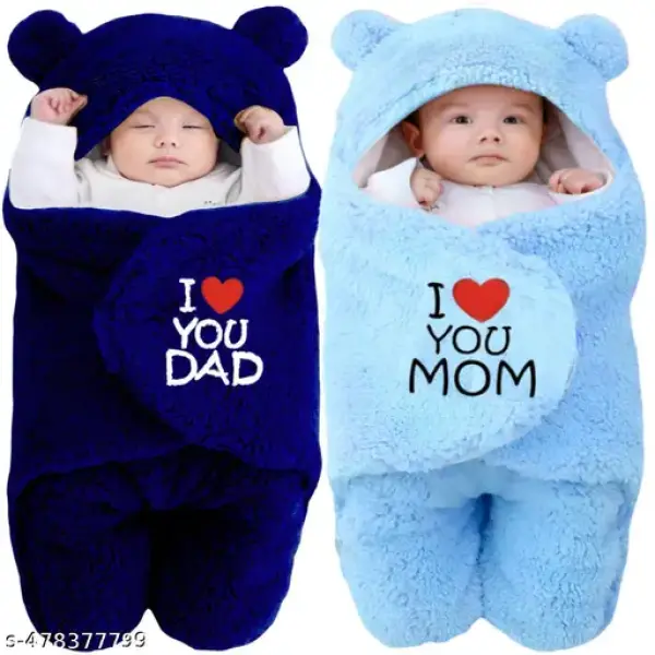 Baby Sleeping Bag Newborn Hooded Swaddle Security Wrap Bag For Baby Boys And Baby Girls Pack of 2 ( Skyblue & Navyblue )