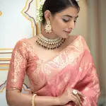  Woven, Embellished Kanjivaram Silk Blend, Jacquard Saree
