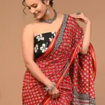  Premium quality soft zari cotton mulmul vanaspati Ajrakh printed saree