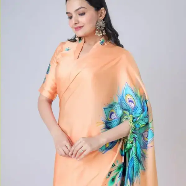Women's satin silk Digital print saree
