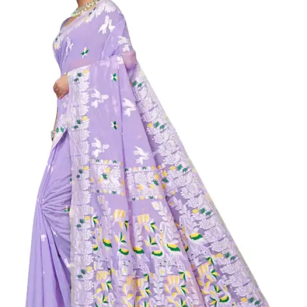  BROYAAR SHOP Jamdani Designer Cotton Blend Silk Saree