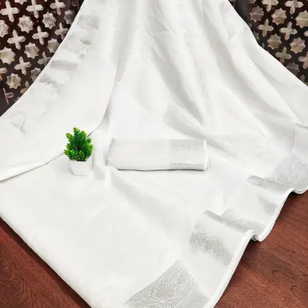 Silver Jari-White Banarasi Cotton Silk Saree