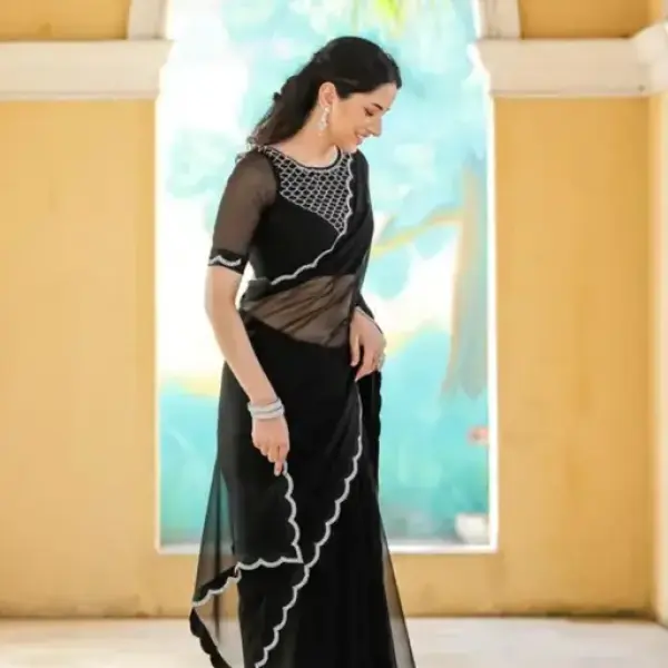 Zeekha dimond stone work hot fixing georgette saree