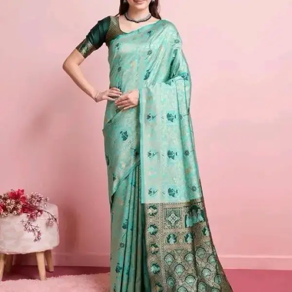  Seagreen Rich Banarasi Saree