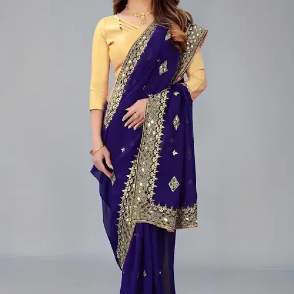 HEAVY KAJU DESIGN EMBROIDERY WORK WITH MIRROR SAREE.