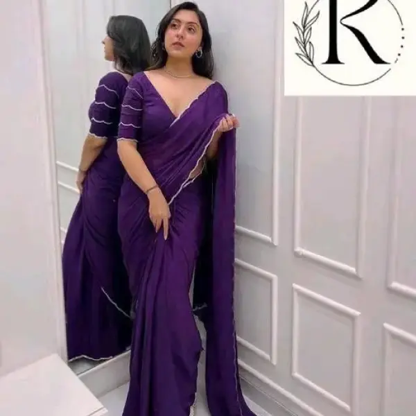 Solid purple laced saree