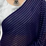 Silk Blend Navy Blue Striped Saree