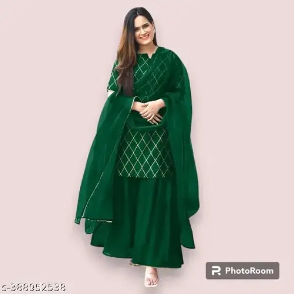 Women's Trendy Design Cotton Kurta Sharara Set With Dupatta