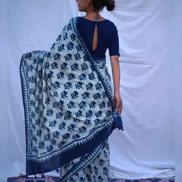  Bagru Hand Block Pure 100% Cotton Mulmul Fabric Soft Saree