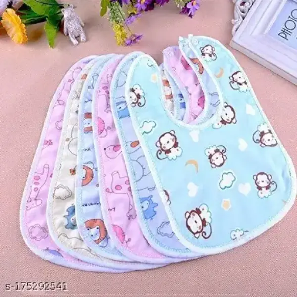 Baby Soft Feeding Bibs/Apron Multi Print with Tich Button| Waterproof Newborn Baby Bib Set Pack of 6