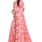 KANOODA Belt Style Georgette Pink Lace border Saree