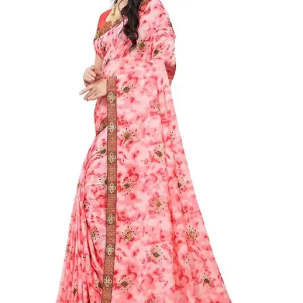 KANOODA Belt Style Georgette Pink Lace border Saree