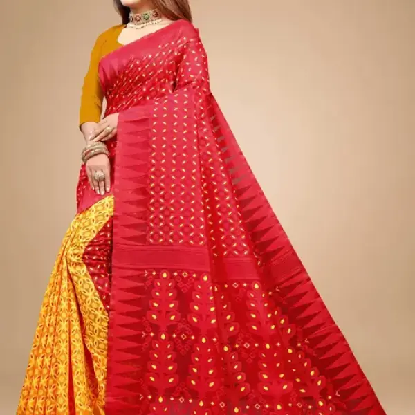  Cotton Linen Meenakari Jamdani Woven Saree