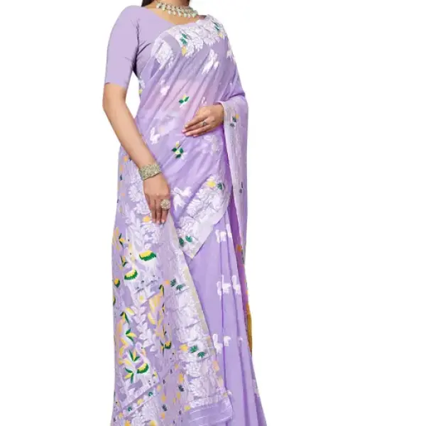 BROYAAR SHOP Jamdani Designer Cotton Blend Silk Saree