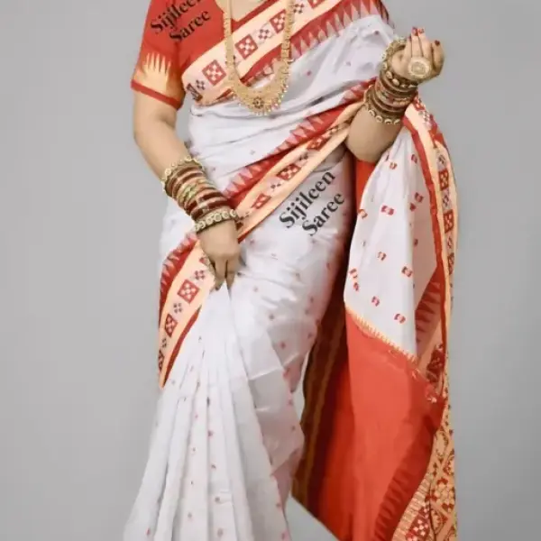 Sambhalpuri white art' silk saree