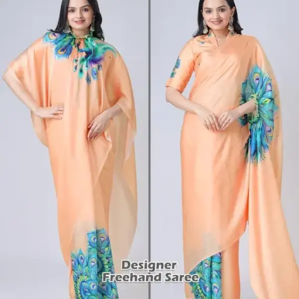 Women's satin silk Digital print saree