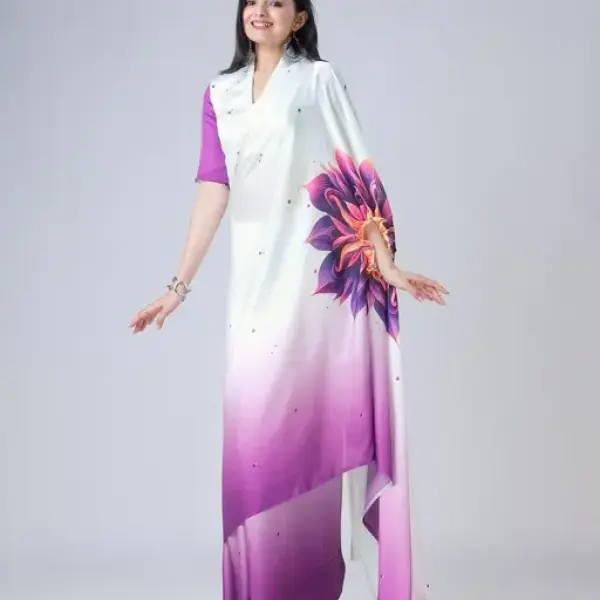 Women's satin silk Digital print saree