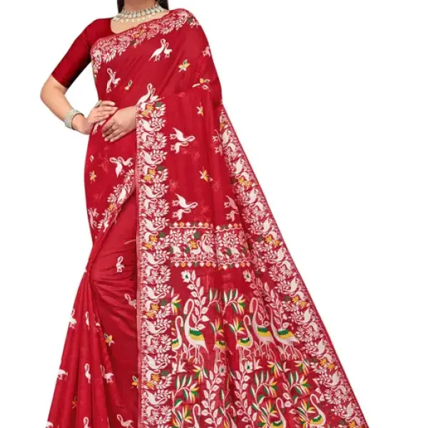  BROYAAR SHOP Jamdani Designer Cotton Blend Silk Saree