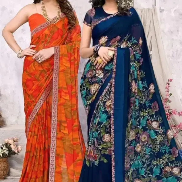  Pack of-2 New Arrival Latest Georgette Printed Saree