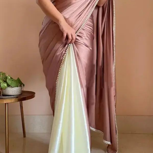  Womens Brown Japan Satin Half Half Designer Border Saree
