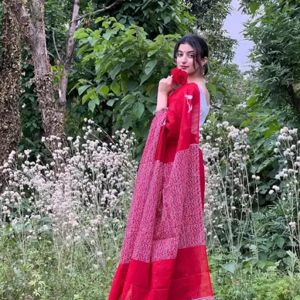  THE LIVING CRAFT Jaipuri Hand Block Printed Soft Cotton Mulmul Saree