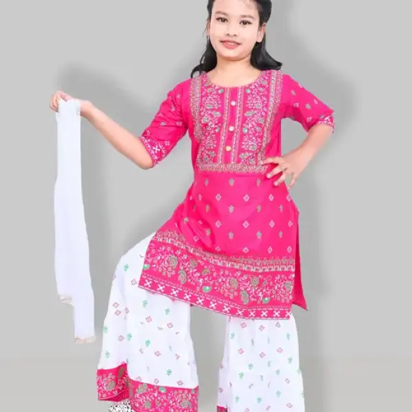 Girls plazo & Dresses Pack Pink