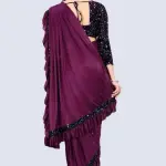 Ready To Wear Lycra Blend Purple Ruffle Saree