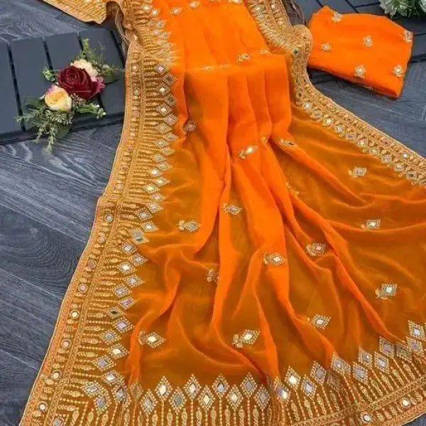 EMBROIDERY MIRROR SAREE
