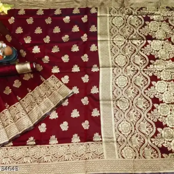 Traditional Banarasi Silk Maroon Jacquard Saree