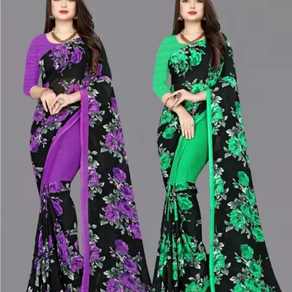  Combo Floral Sarees, Set of 2, Georgette Printed Sarees