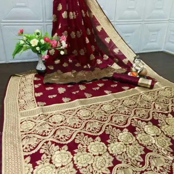 Traditional Banarasi Silk Maroon Jacquard Saree