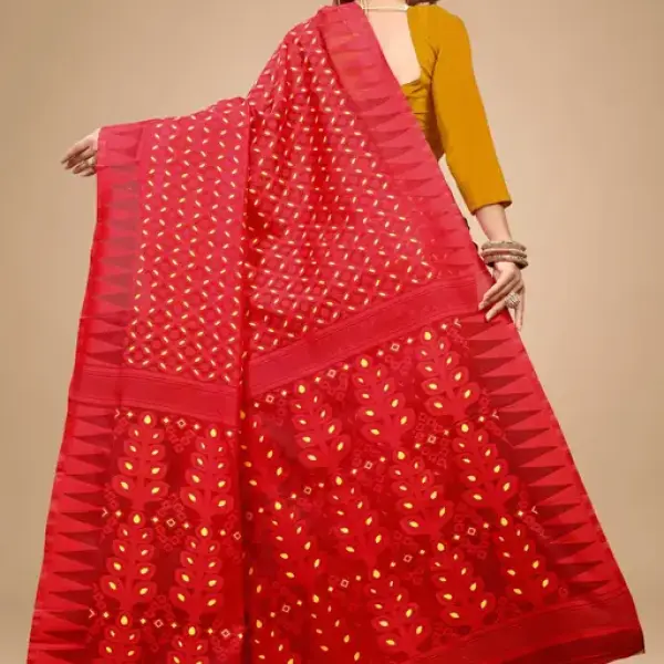  Cotton Linen Meenakari Jamdani Woven Saree