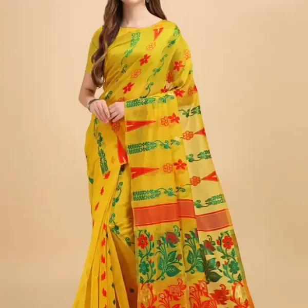  Cotton Linen Dhakai Jamdani Woven Designer Saree