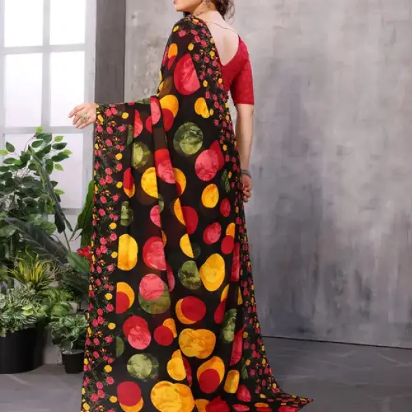  Polka Dot Blue Printed Georgette Printed Saree