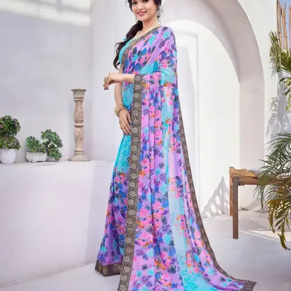 Trendy Printed Jacquard Lace Georgette Saree