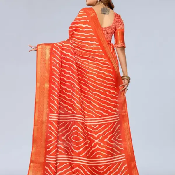  Women's Cotton Silk Lehriya Pattern Saree
