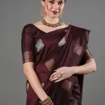 Women's Copper & Silver Zari Weaving Banarasi Soft Silk Beautiful Ethinic Wear Saree